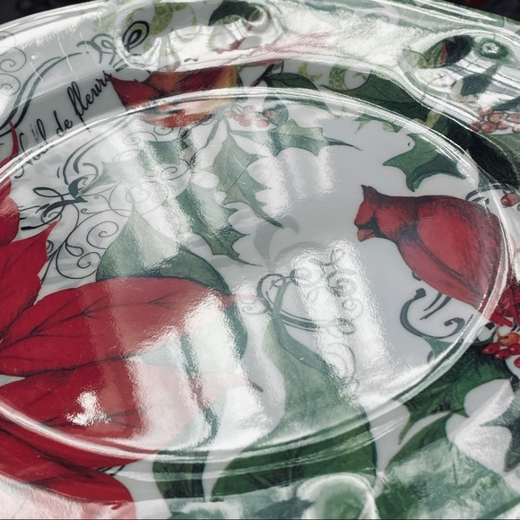 Poinsettia cardinal Christmas melamine dinner plates set of 4 - Picture 8 of 10